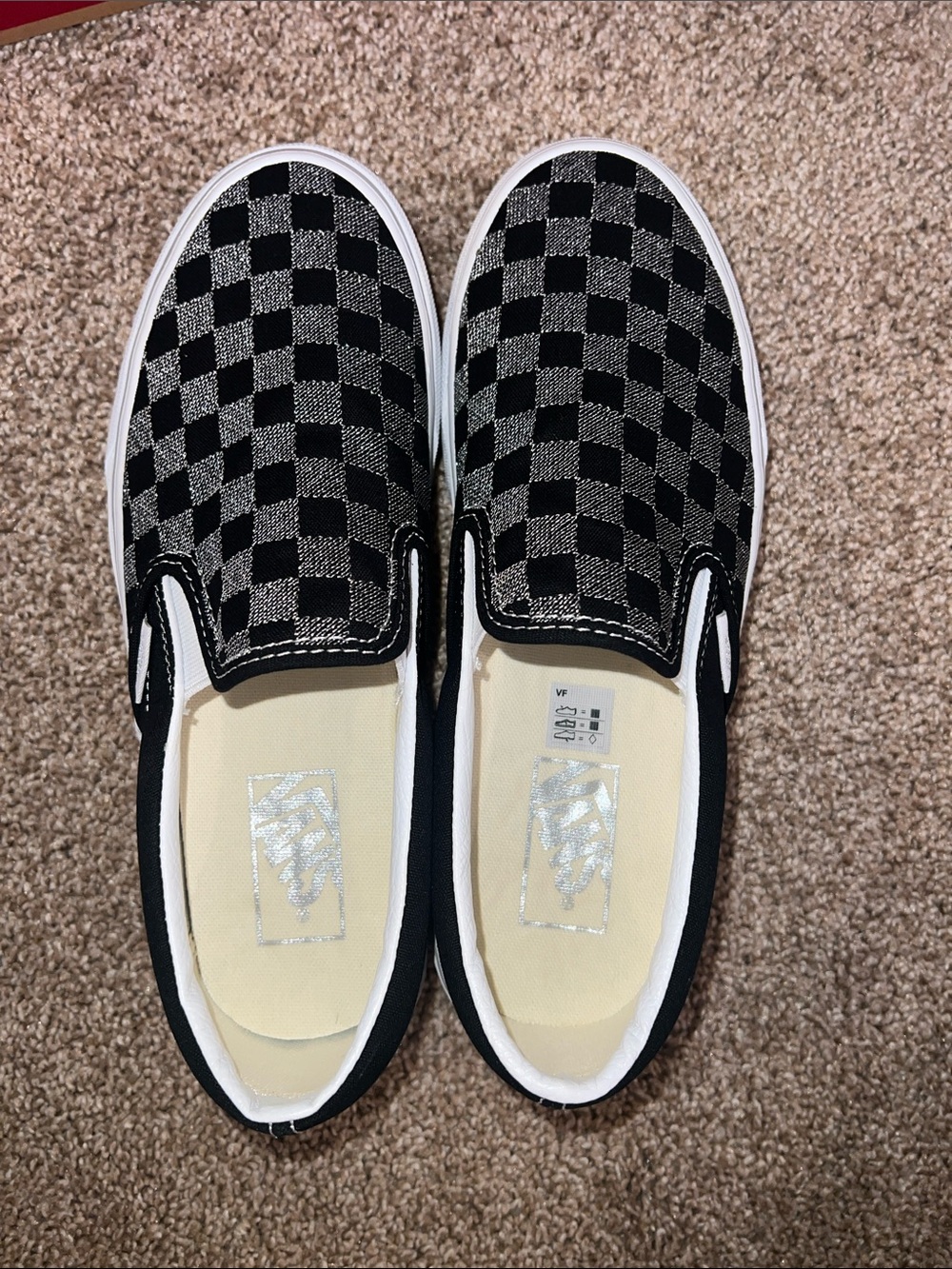 Vans Platform Checkerboard Slip-On Sneakers - Metallic Black & White - Picture 5 of 7